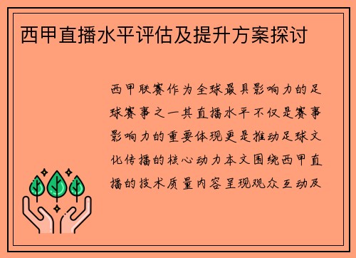 西甲直播水平评估及提升方案探讨